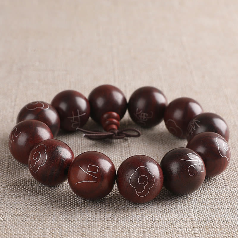 Buddha Stones925 スターリングシルバー 象嵌小葉 赤白檀Om Mani Padme Humキャラクター 縁起の良い雲 保護ブレスレット