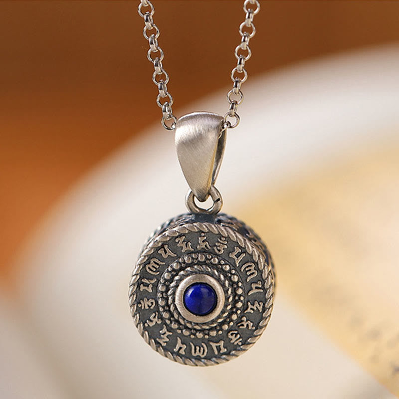 Buddha Stones925 スターリングシルバーオーム・マニ・パドメ・フムラズライト ラピスラズリ ラブピースネックレスペンダント - image 1