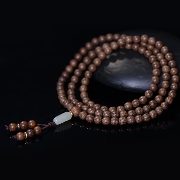 Buddha Stones 108 個入りMalaビーズ ローズウッド 翡翠 カームブレスレット