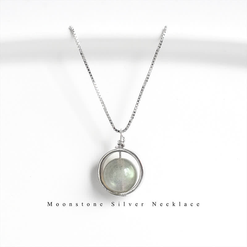 Buddha Stones 925スターリングシルバー ムーンストーン ラブプラネット 回転パターンネックレスペンダント