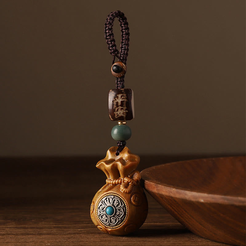 Buddha Stones小葉紫檀緑白檀 マネーバッグオーム・マニ・パドメ・フム回転式保護吊り下げ装飾 - image 20