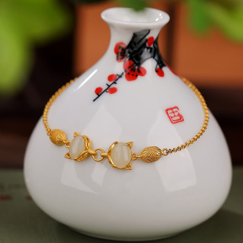 Buddha Stones925 スターリングシルバー 天然和田白翡翠 シアン翡翠 愛らしいキツネの幸運ブレスレット - image 6
