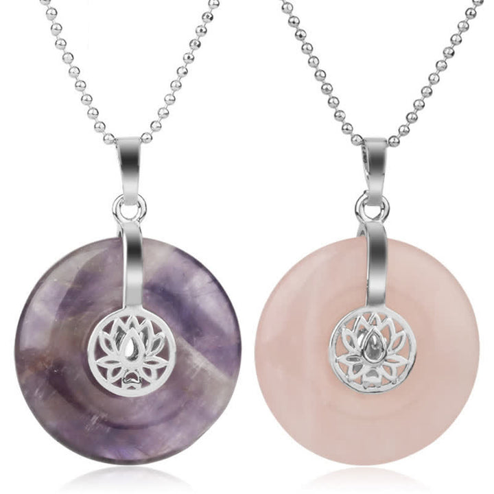Buddha Stones各種クリスタルアメジストピンククリスタルロータスヒーリングネックレスペンダント