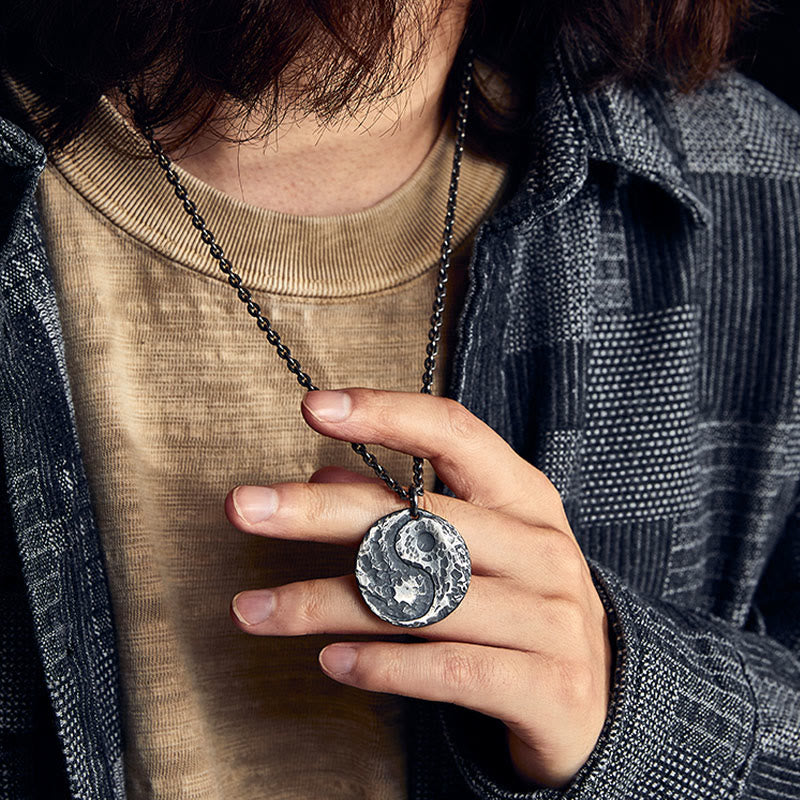 Buddha Stones990 スターリングシルバー 陰陽 ハンマーテクスチャ ハーモニーネックレスペンダント - image 4