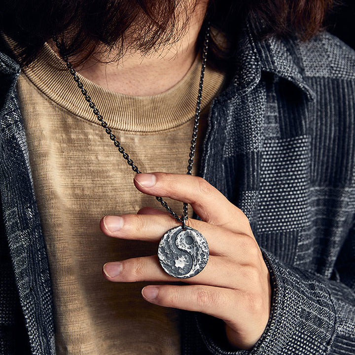 Buddha Stones990 スターリングシルバー 陰陽 ハンマーテクスチャ ハーモニーネックレスペンダント - image 4