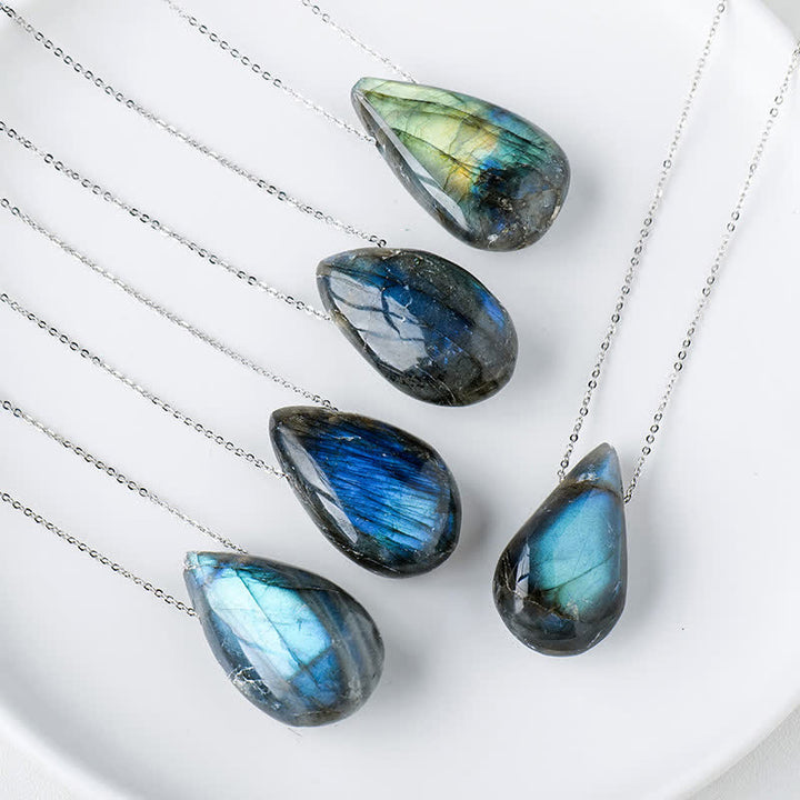 Buddha Stones ラブラドライト ウォータードロップ型 ヒーリングネックレス ペンダントトップ