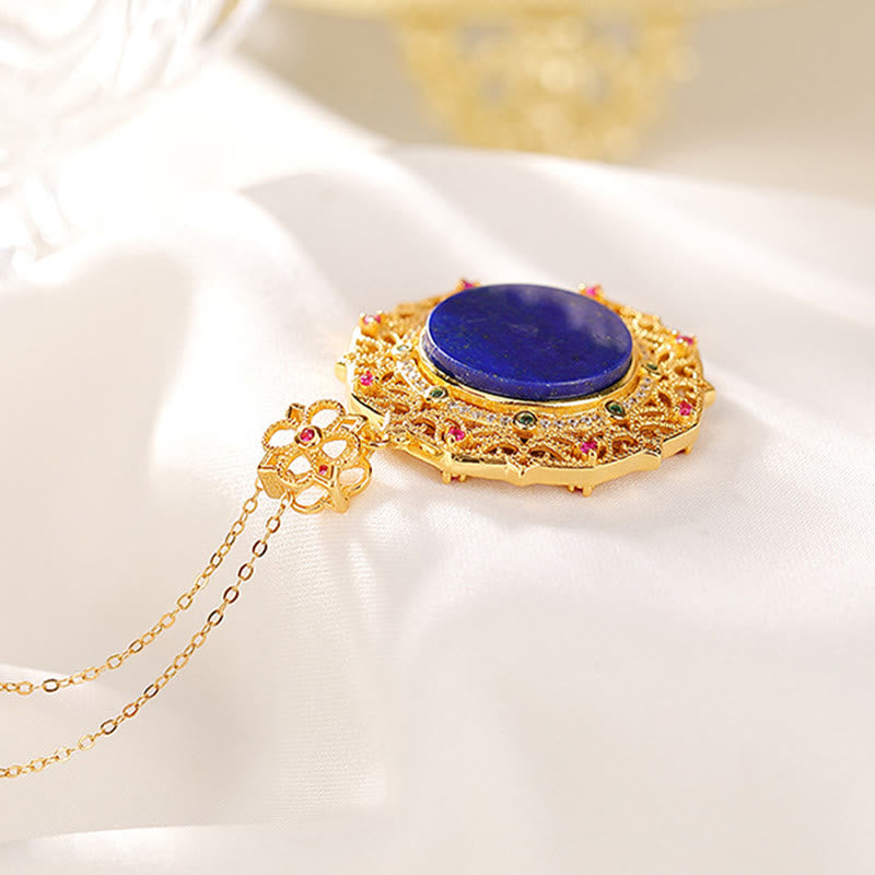 Buddha Stones 925スターリングシルバーメッキゴールドラズライトポジティブネックレスペンダント - image 2