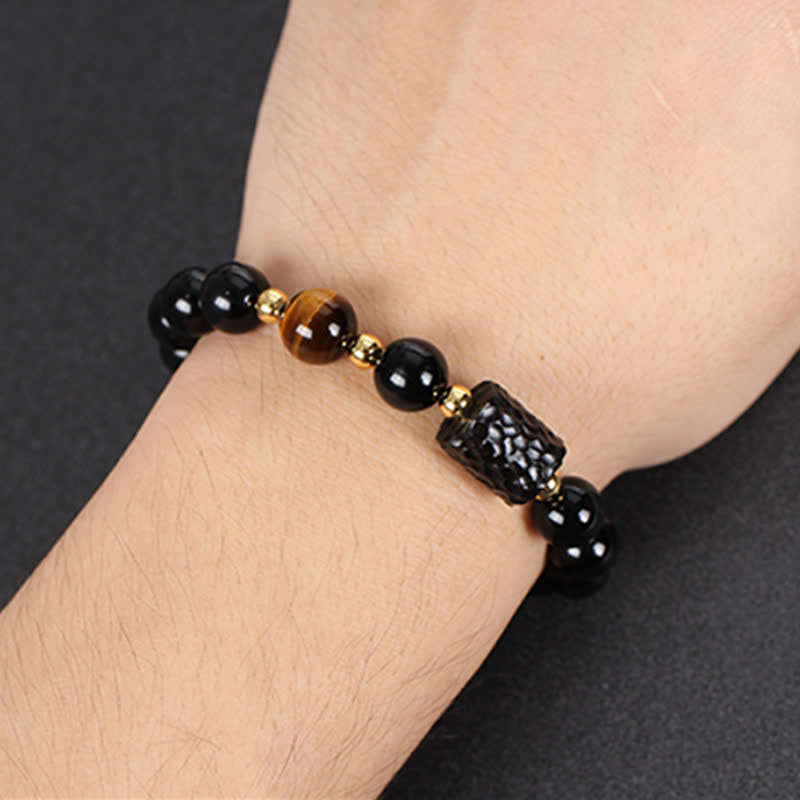 黒曜石、黒檀、赤虎目石の強さを秘めたカップルブレスレット
